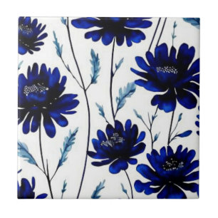 Navy blue flower pattern tile