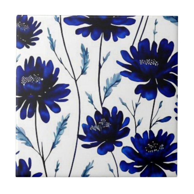 Navy blue flower pattern tile (Front)
