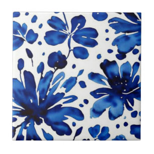 Navy blue flower pattern tile