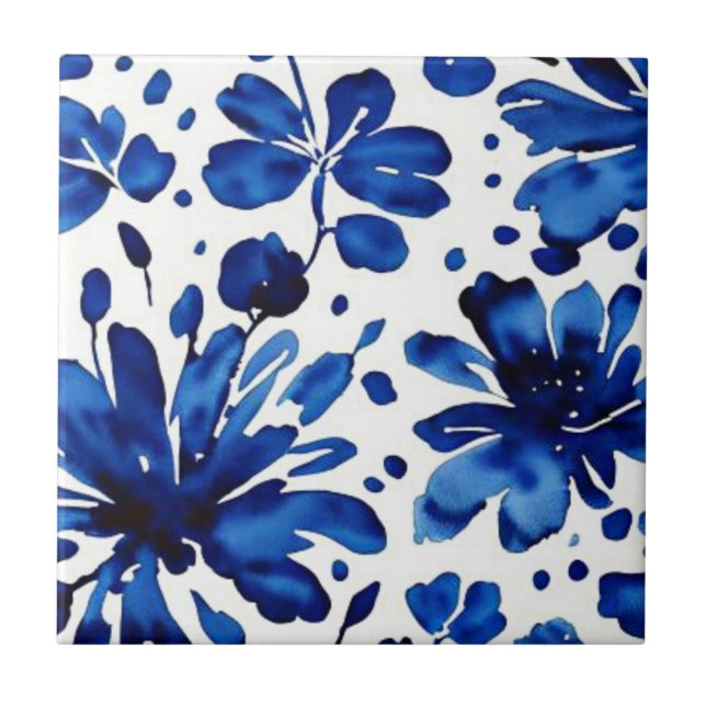 Navy blue flower pattern tile (Front)
