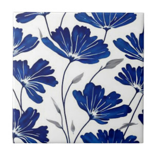 Navy blue flower pattern tile