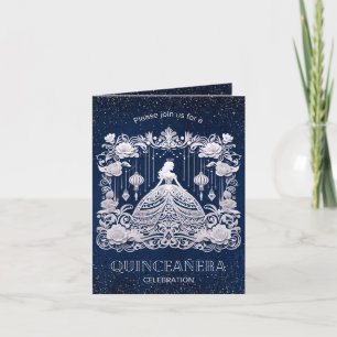 Navy Blue  Flower Princess Dress Quinceanera Invitation