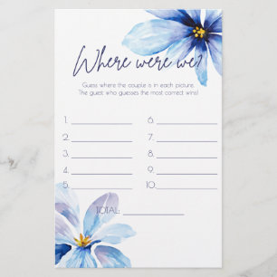 Navy blue Flower Where were we bridal shower game