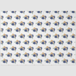 Navy Blue Flowers and Greenery Pattern Tissue Paper