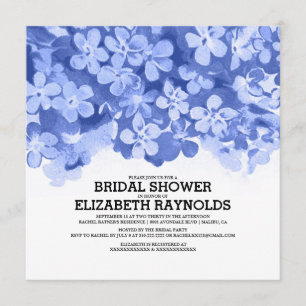 Navy Blue Flowers Bridal Shower Invitations