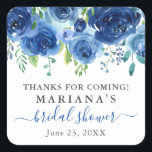 Navy Blue Flowers Bridal Shower Square Sticker<br><div class="desc">Navy blue watercolor floral bridal shower favour stickers to decorated party tables with beautiful elegant script.</div>