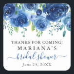Navy Blue Flowers Bridal Shower Square Sticker<br><div class="desc">Navy blue watercolor floral bridal shower favour stickers to decorated party tables with beautiful elegant script.</div>