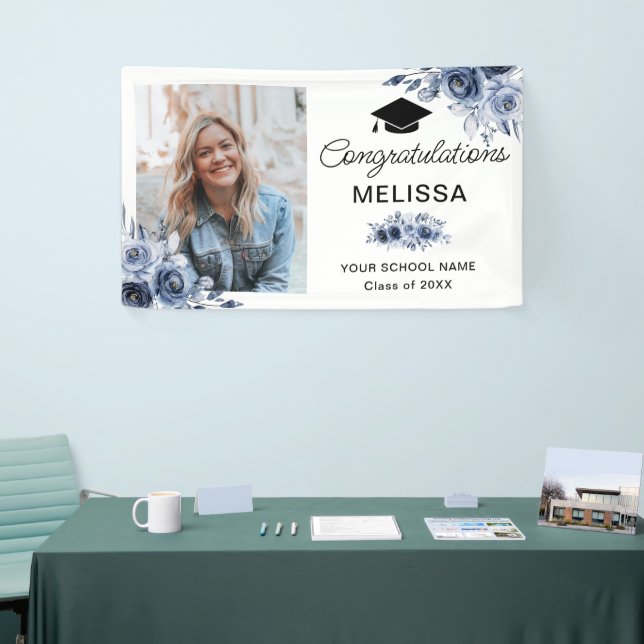 Navy Blue Flowers Congratulations  Banner (Tradeshow)
