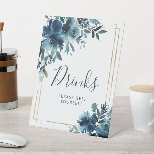 Navy Blue Flowers & Gold Frame Shower Drinks Sign (In SItu)