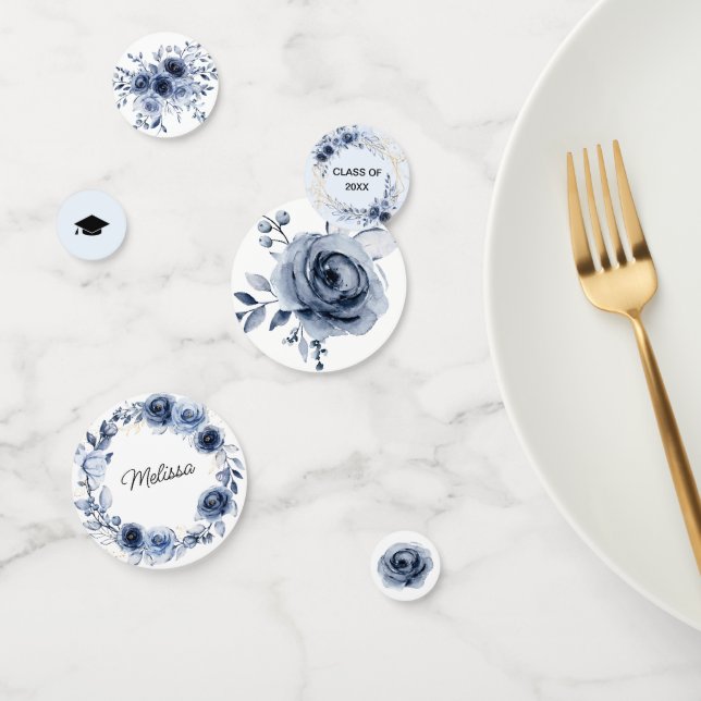 Navy Blue Flowers Graduation Party Confetti (Group)
