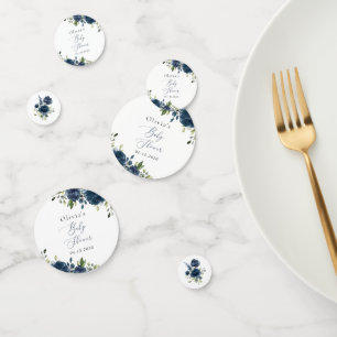 Navy Blue Flowers, Greenery, Boho, Baby Shower Confetti