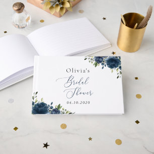 Navy Blue Flowers, Greenery, Boho, Bridal Shower Guest Book