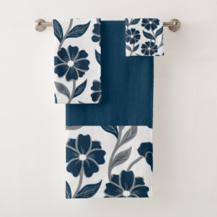 navy blue flowers modern decorative bathroom bath towel set