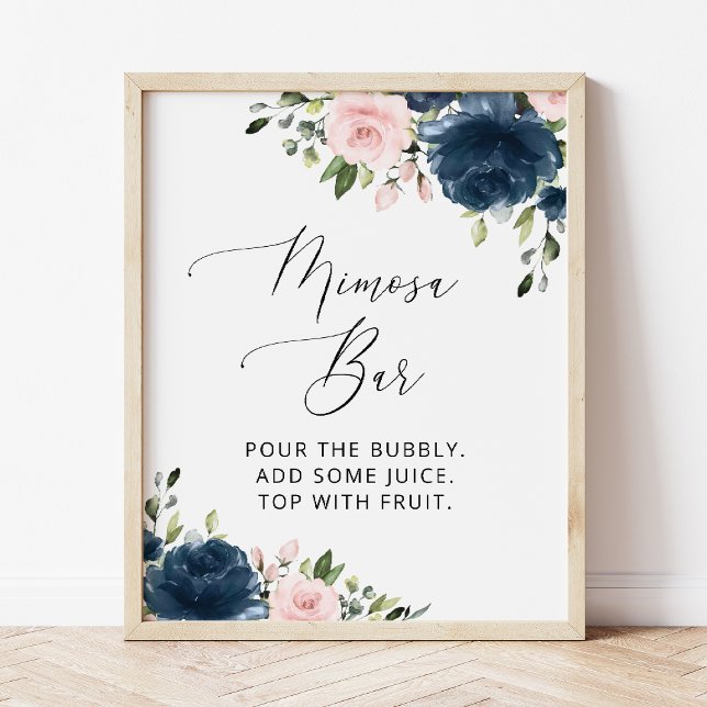 Navy Blue Flowers, Pink Flowers, Boho, Mimosa Bar  Poster (Creator Uploaded)