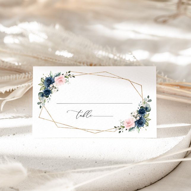 Navy Blue Flowers, Pink Flowers, Bridal Shower Place Card (Creator Uploaded)