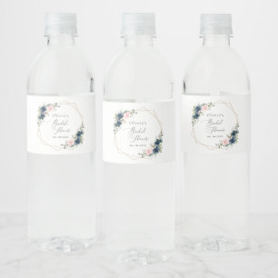 Navy Blue Flowers, Pink Flowers, Bridal Shower Water Bottle Label