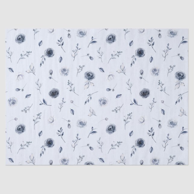 Navy Blue Flowers Tissue Paper (Front)