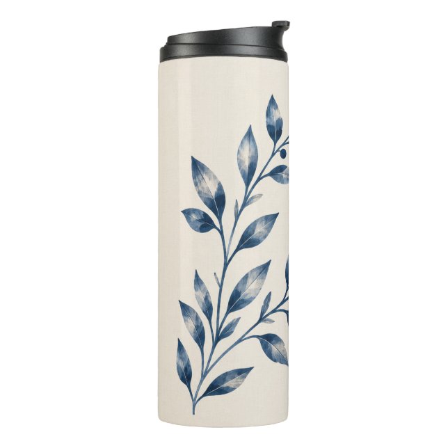 Navy Blue Foliage Minimalist Thermal Bottle (Rotated Left)