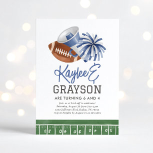 Navy Blue Football and Cheerleading Joint Birthday Invitation
