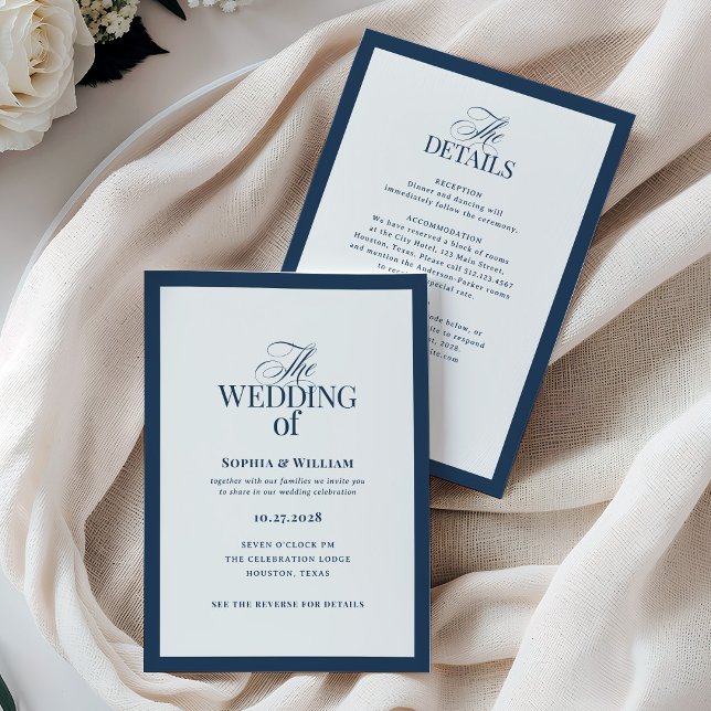 Navy Blue Formal Wedding with RSVP QR Code Invitation (Creator Uploaded)