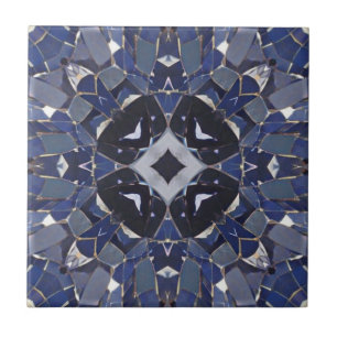 Navy blue four corner mosaic circle stone design tile