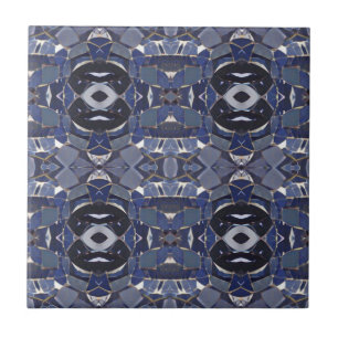 Navy blue four corner mosaic circle stones tile