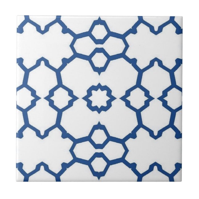 Navy blue four-corner mosaic white background tile (Front)