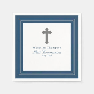 Navy Blue Frame  First Communion Paper Napkin