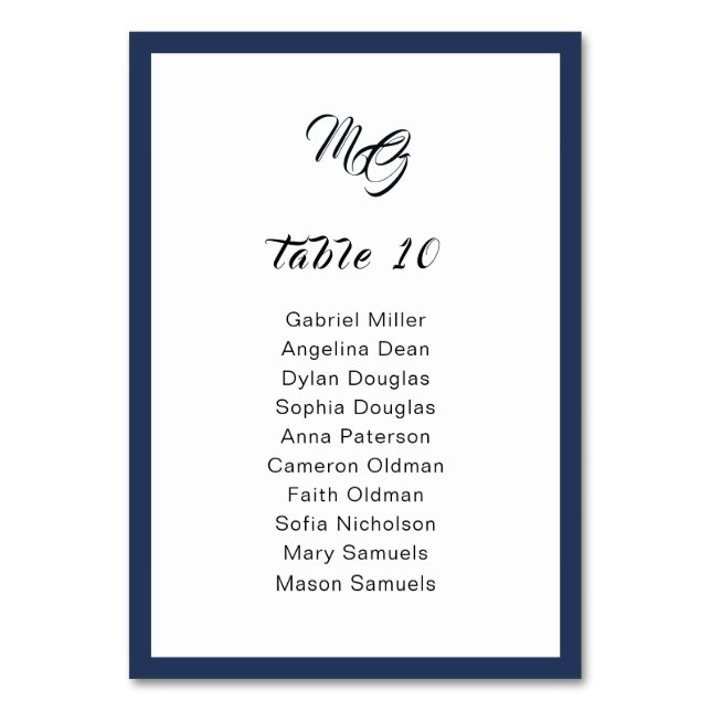 Navy blue Frame wedding Single seating plan Table Number (Front)