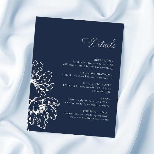 Navy Blue French Floral Wedding Details  Enclosure Card (Creator Uploaded)