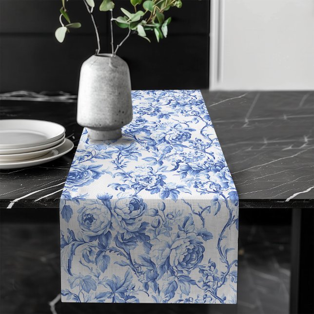 Navy Blue French Toile Roses Floral Table Runner (Navy Blue French Toile Roses Floral Table Runner)