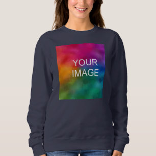 Navy Blue Front Print Upload Photo to Womens Sweatshirt