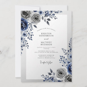 Navy Blue Frosty Winter Wedding Invitation