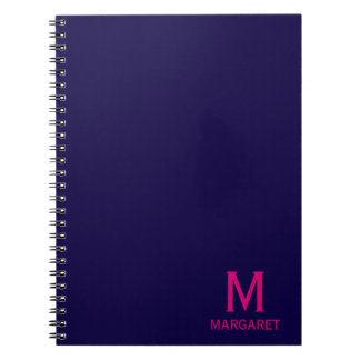 Navy blue & fuchsia monogram name modern notebook
