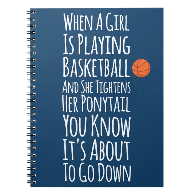 Navy Blue Funny Girls Basketball Player Notebook (Front)