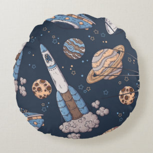 Navy Blue Galaxy In The Night Round Pillow