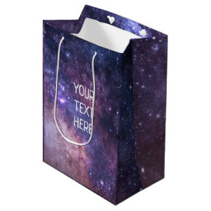 Navy Blue Galaxy Starry Night Stars Modern  Medium Gift Bag