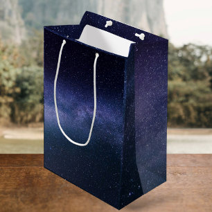 Navy Blue Galaxy Starry Night Stars Modern  Medium Gift Bag