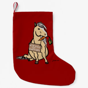 Navy Blue Galloping Horses Pattern Small Christmas Stocking