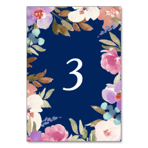 Navy Blue Garden Floral Wedding Table Table Number
