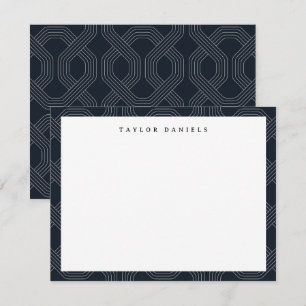 Navy Blue Geometric Chain Pattern Flat Card