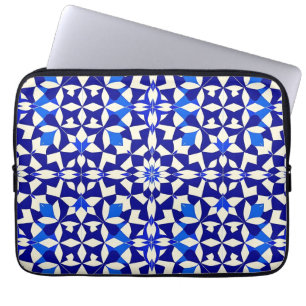 Navy Blue Geometric Floral Pattern Laptop Sleeve