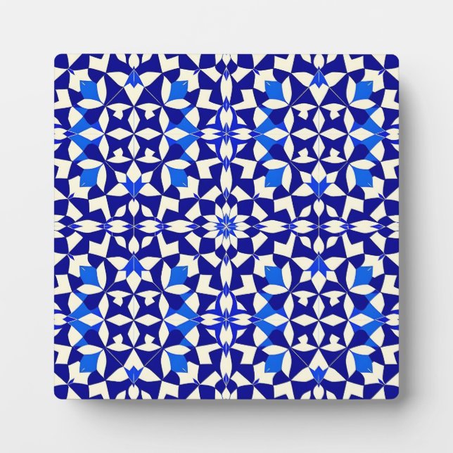 Navy Blue Geometric Floral Pattern Plaque (Front)