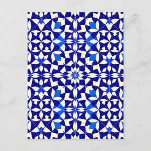 Navy Blue Geometric Floral Pattern Postcard