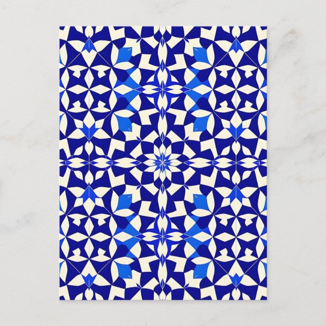 Navy Blue Geometric Floral Pattern Postcard (Front)