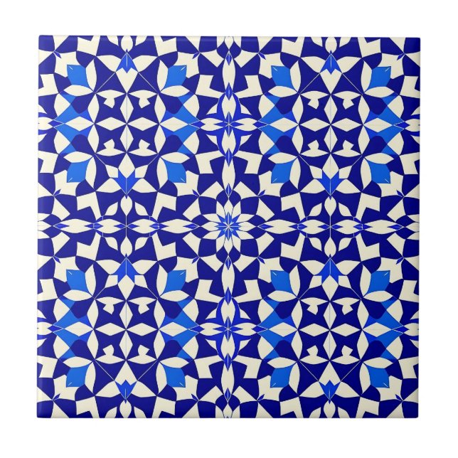 Navy Blue Geometric Floral Pattern Tile (Front)