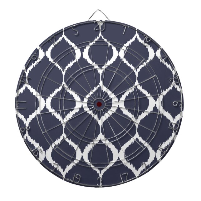 Navy Blue Geometric Ikat Tribal Print Pattern Dartboard (Front)