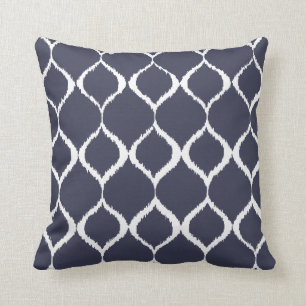 Navy Blue Geometric Ikat Tribal Print Pattern Throw Pillow