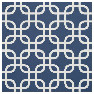 Navy Blue Geometric Links Pattern Fabric