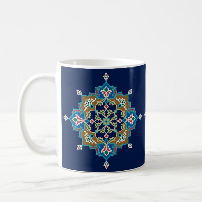 Navy Blue Geometric Pattern  Coffee Mug (Left)